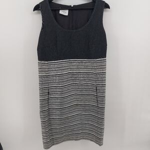 AKRIS PUNTO Striped Midi Dress Wool Linen Sleeveless with Scoop Neck Size 8